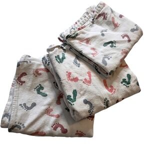 Standrd Textile Baby Receiving Blankets Set 3 Cotton Footprint White Pink Blue